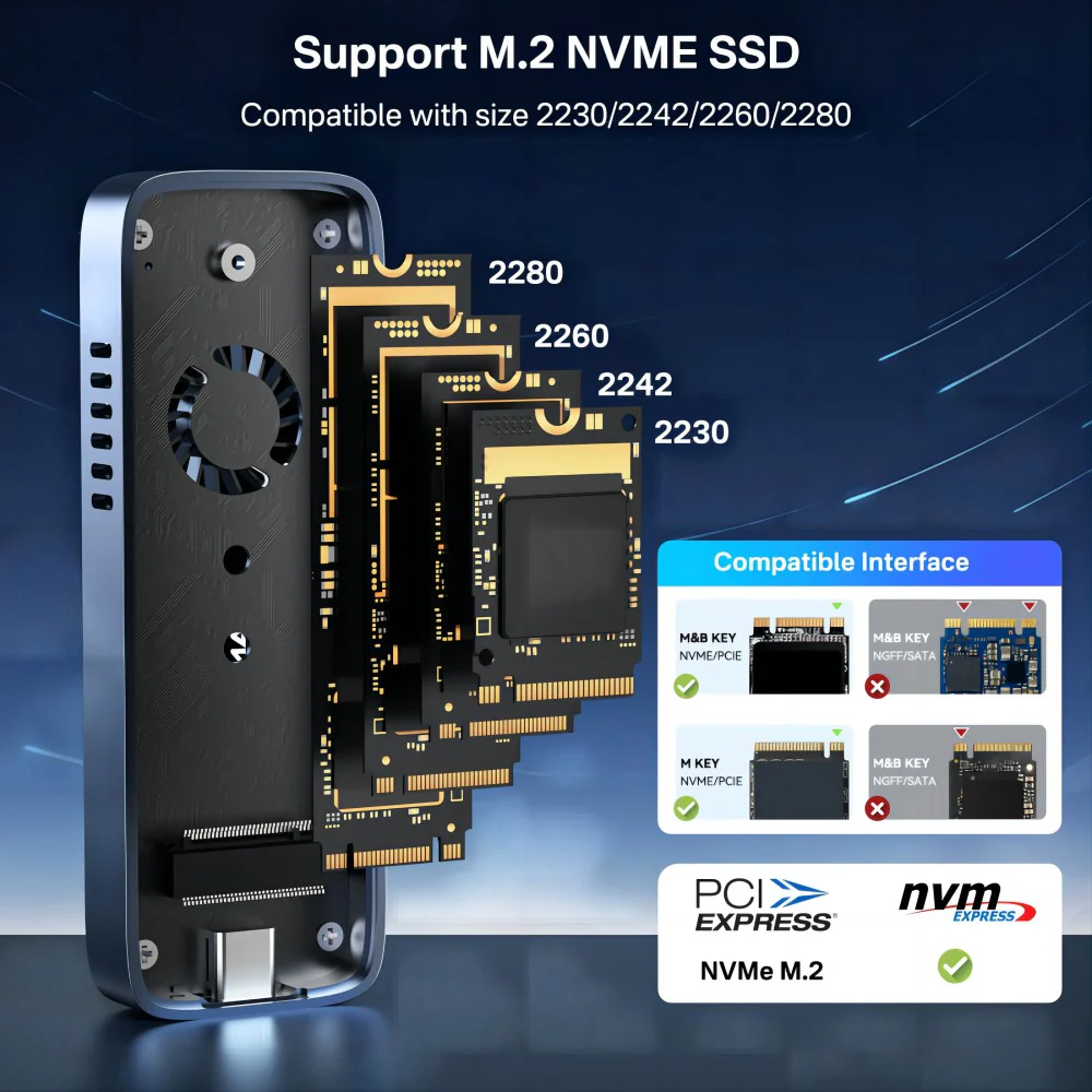 ACASIS 10Gbps Built In Fan USB 3.1 M.2 2230/42/60/80 NVME SSD Case - Image 4