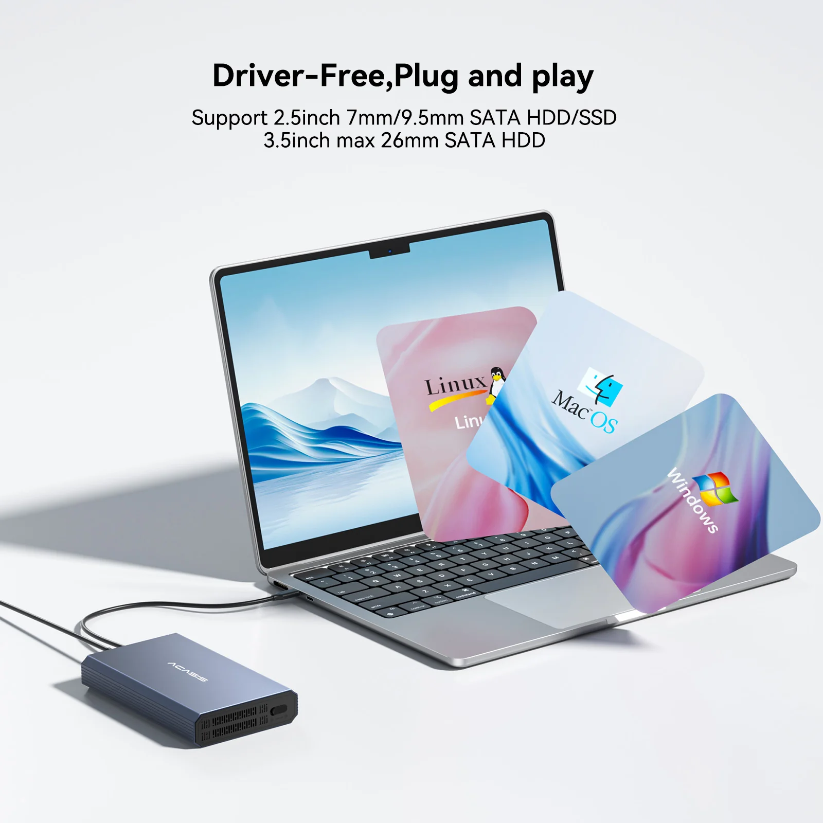 Acasis 10Gbps USB 3.2 Gen 2 SATA Hard Drive Enclosure for 3.5 & 2.5 Inch HDD - Image 8