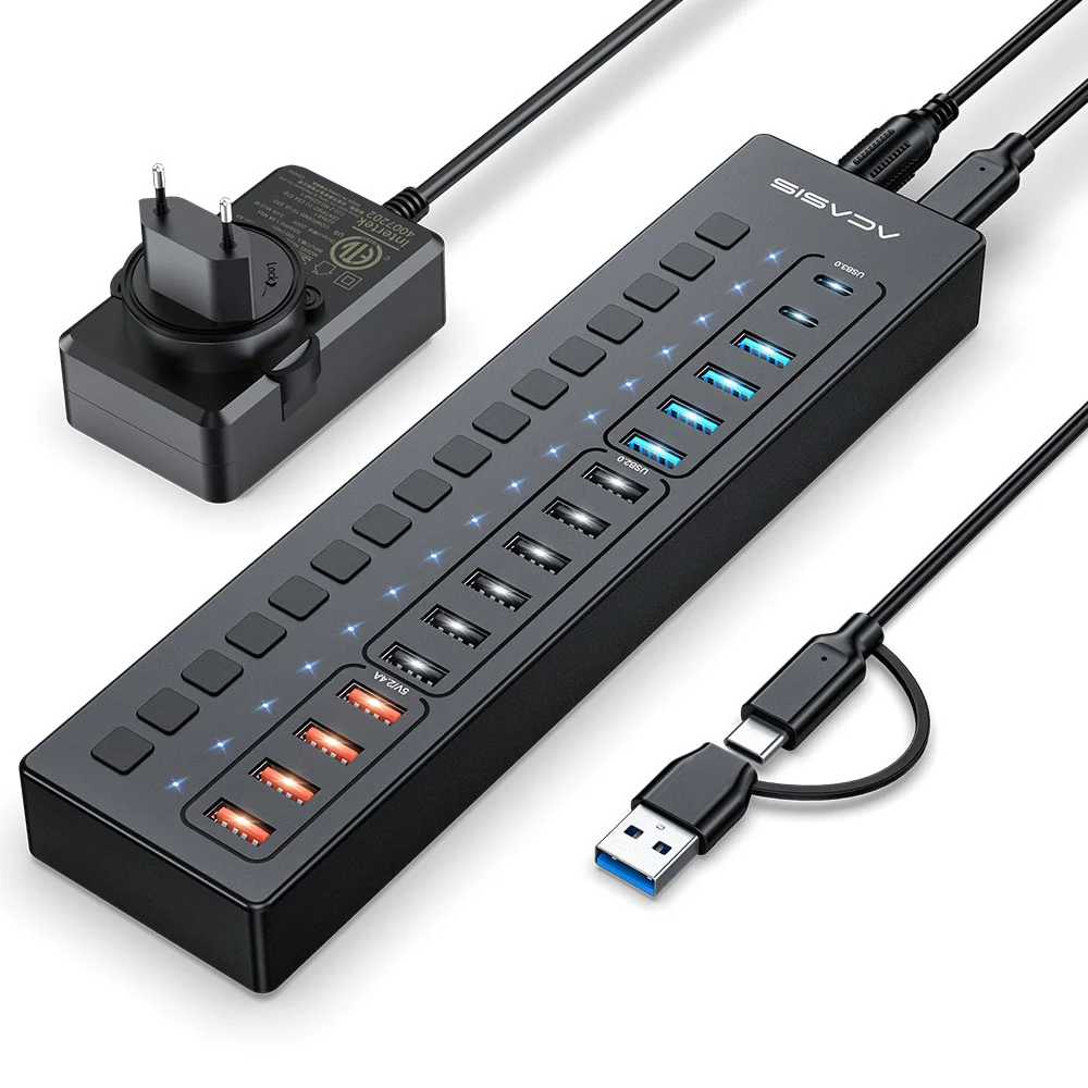 Acasis 16 Port USB-C 5Gbps Smart Charging Hub Splitter Powered Switch - Image 9