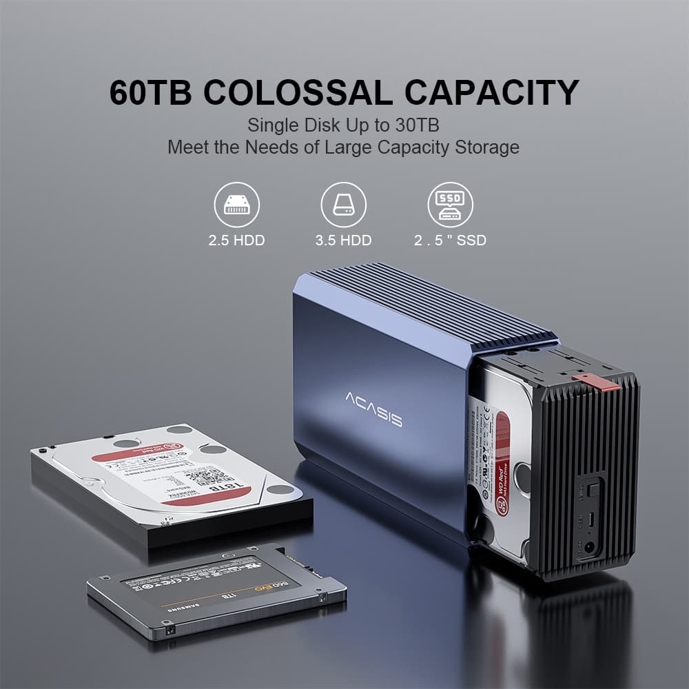 Acasis 2 Bay External Array 2.5/3.5 Inch USB 3.0 to SATA HDD RAID Case - Image 3
