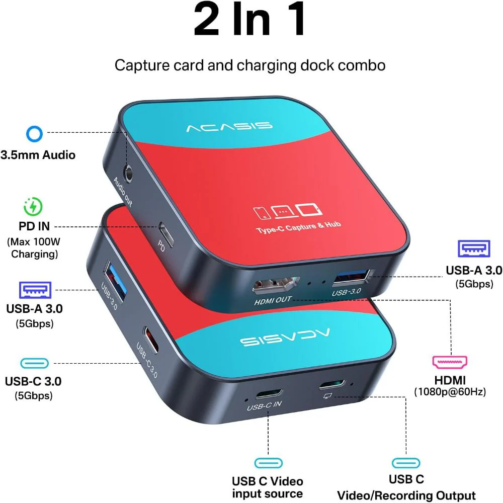Acasis 2-in-1 1080P60 Capture Card and Dock for Nintendo Switch - Image 2