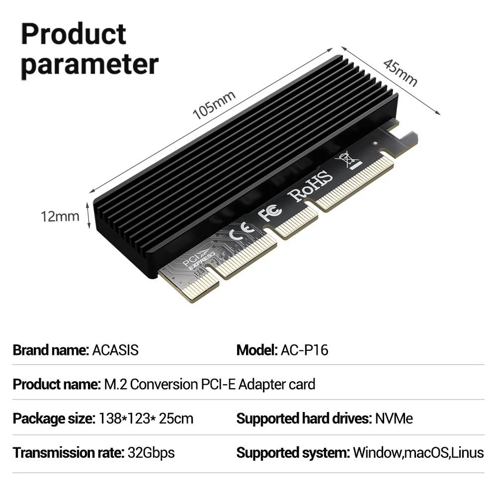 ACASIS 32Gbps NVMe M.2 to PCIe X16/X8/X4 Card With Heat Sink - Image 9