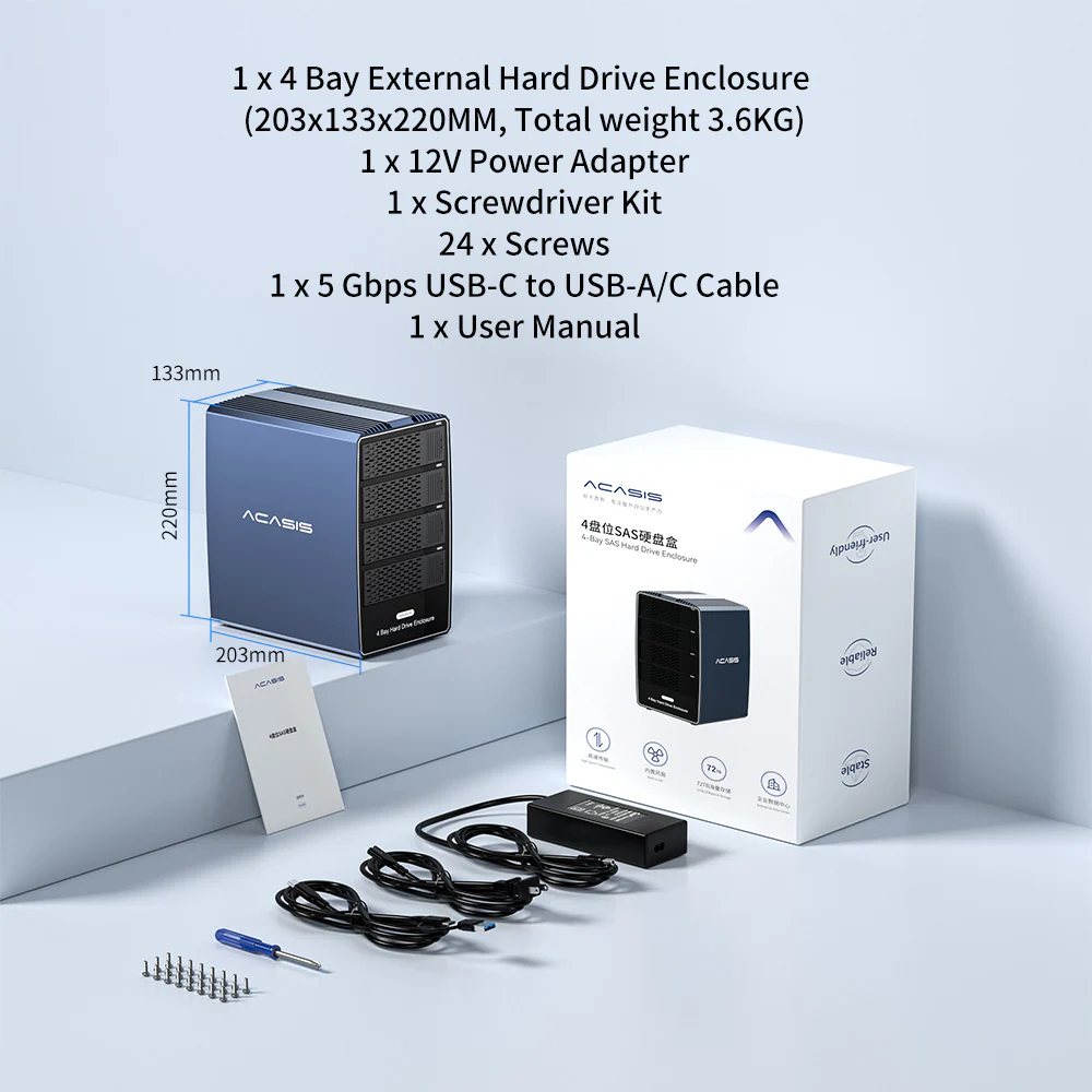 Acasis 4 Bay 2.5/3.5 Inch SAS/SATA to USB 3.0 Hard Drive Enclosure - Image 7