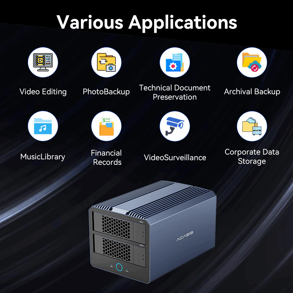 Acasis 40Gbps 4-Bay Hybrid HDD NVMe Enclosure (2 HDD + 2 SSD) - Image 8