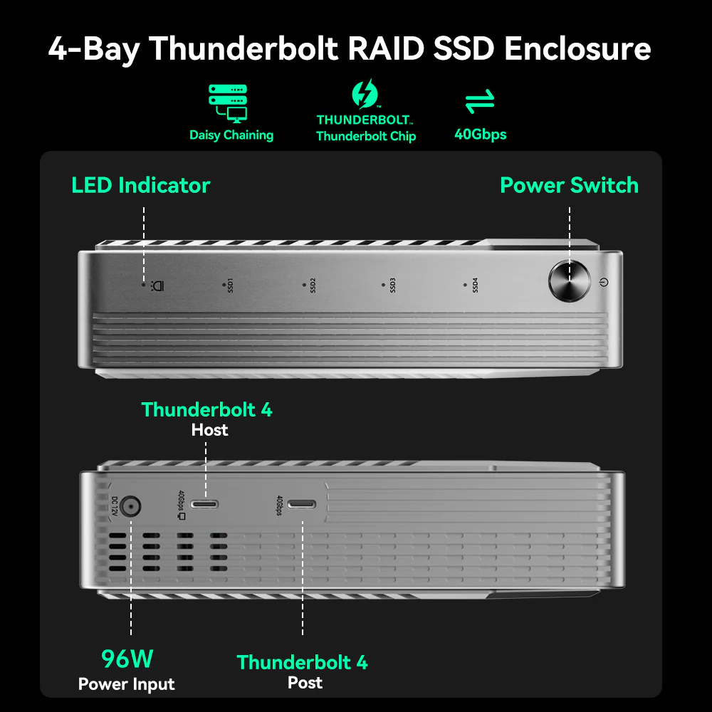 Acasis 4 Bay 40Gbps M.2 NVMe RAID SSD Enclosure Compatible with Thunderbolt 4/3 - Image 3