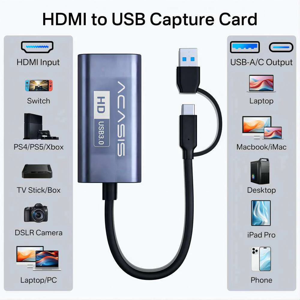 Acasis 4K 30Hz HDMI HD USB-A/C Switch Video Capture Card 1080P 60FPS - Image 7