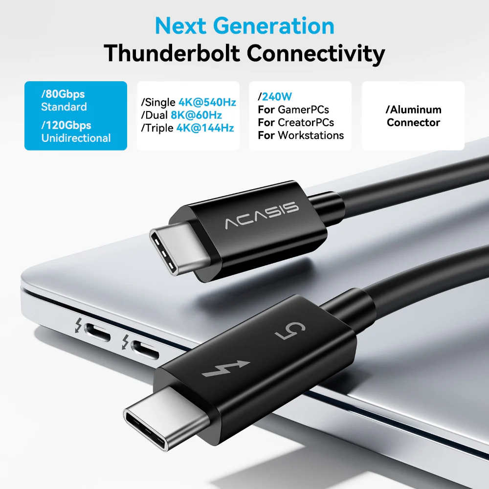 [Intel Certified] Acasis 80Gbps Thunderbolt 5 Cable with up to 120Gbps Bandwidth Boost and 240W Charging - Image 4