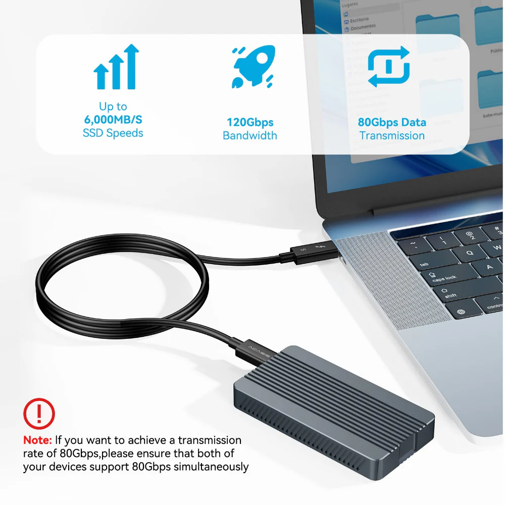 [Intel Certified] Acasis 80Gbps Thunderbolt 5 Cable with up to 120Gbps Bandwidth Boost and 240W Charging - Image 9