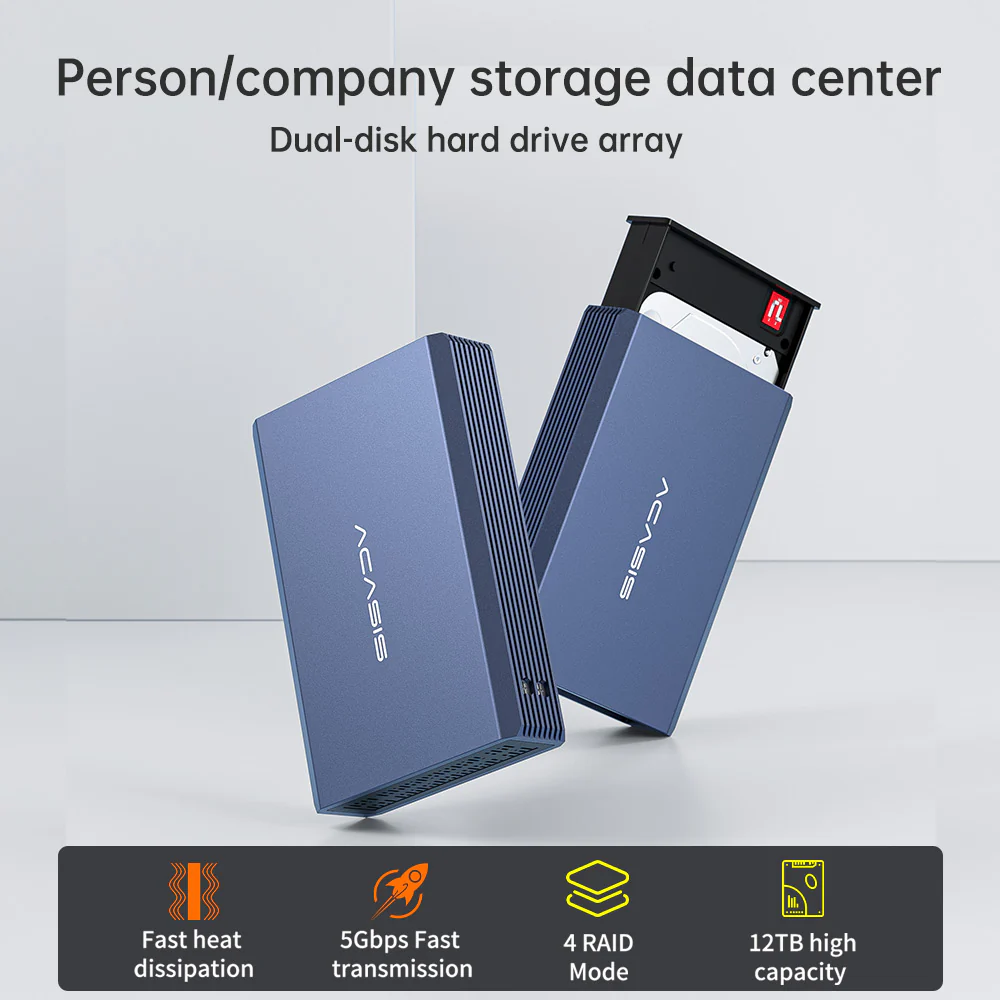 Acasis Dual Bay 2.5 Inch USB-C to SATA HDD SSD RAID Enclosure - Image 5