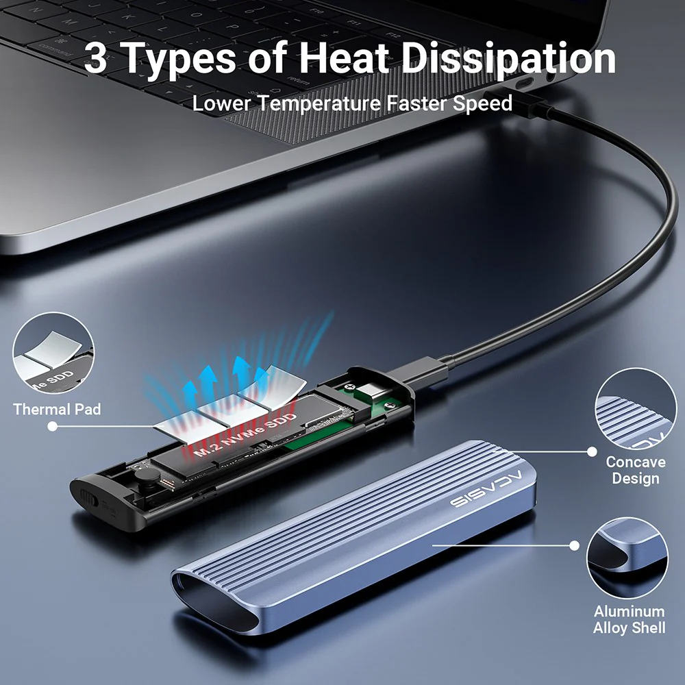 Acasis 10Gbps M.2 NVMe/SATA Tool-Free Type-C SSD Enclosure Adapter - Image 3
