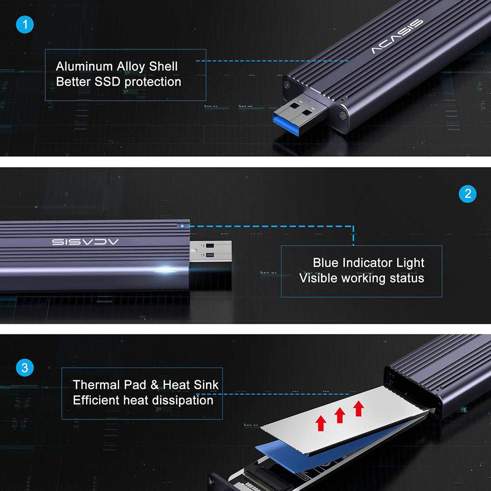 Acasis NVMe/SATA M.2 to USB 3.2 Gen 2 10Gbps SSD Enclosure - Image 10