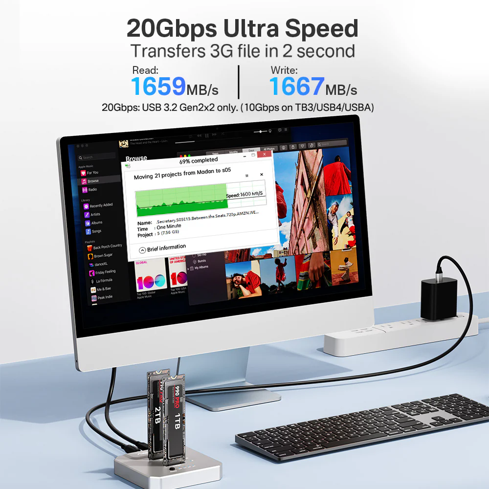 Acasis M.2 SSD Duplicator with 20Gbps NVMe SSD Cloner Docking Station - Image 3