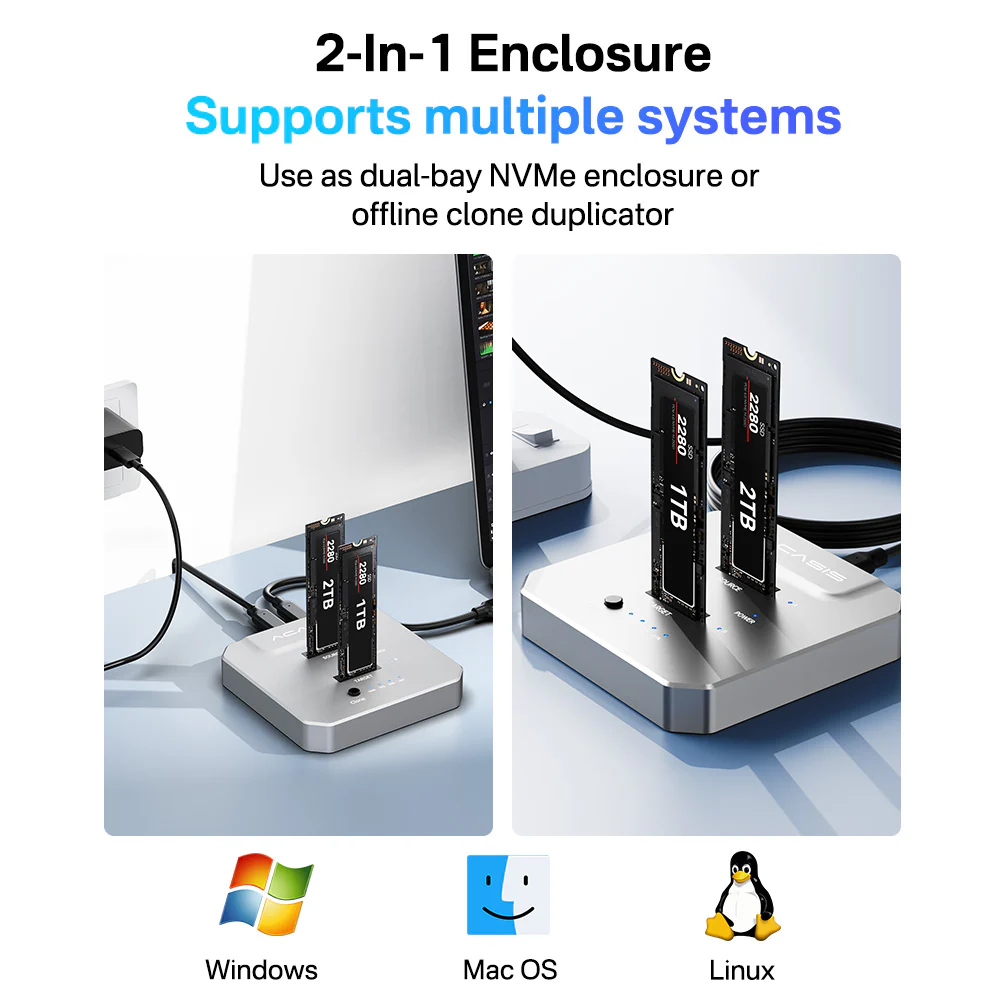 Acasis M.2 SSD Duplicator with 20Gbps NVMe SSD Cloner Docking Station - Image 6