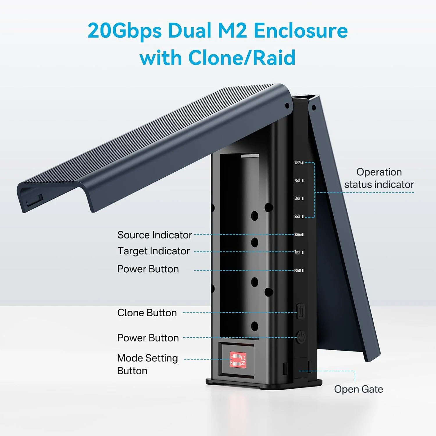 Acasis 20Gbps M.2 NVMe SATA Duplicator 2 Bay Docking Station for SSD Clone - Image 3