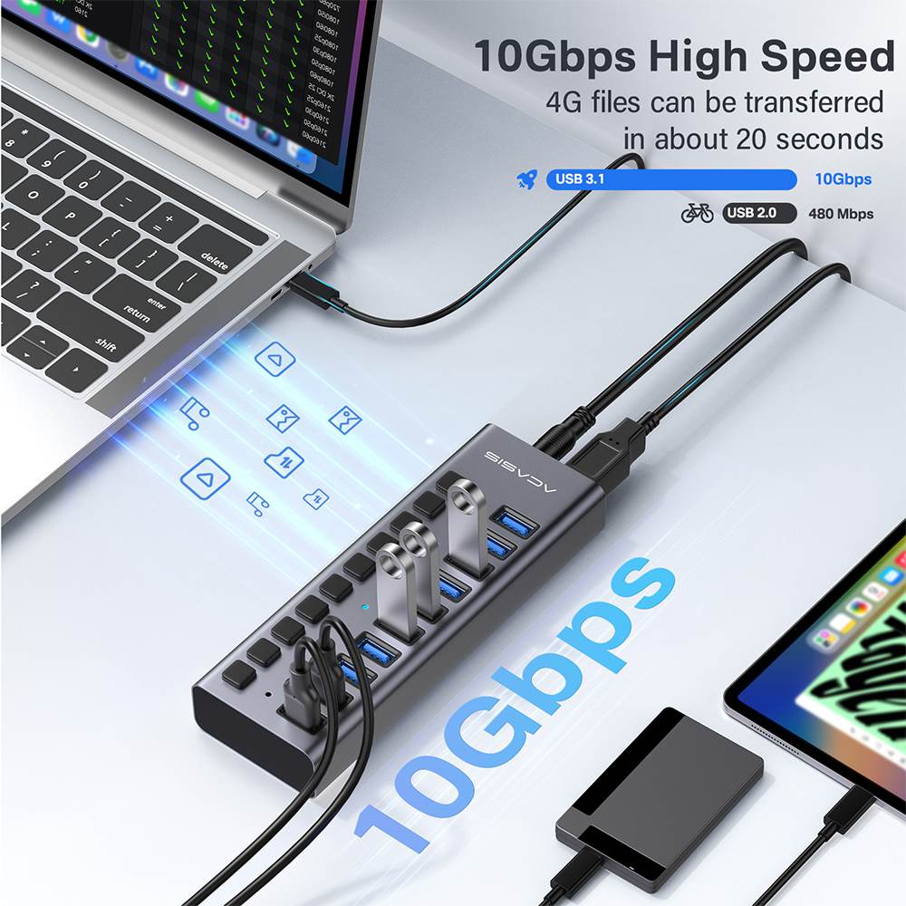 Acasis 10 Ports USB 3.1 Hub with Individual On/Off Switches Splitter - Image 4