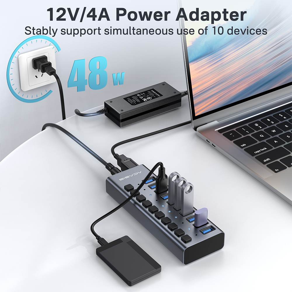 Acasis 10 Ports USB 3.1 Hub with Individual On/Off Switches Splitter - Image 5