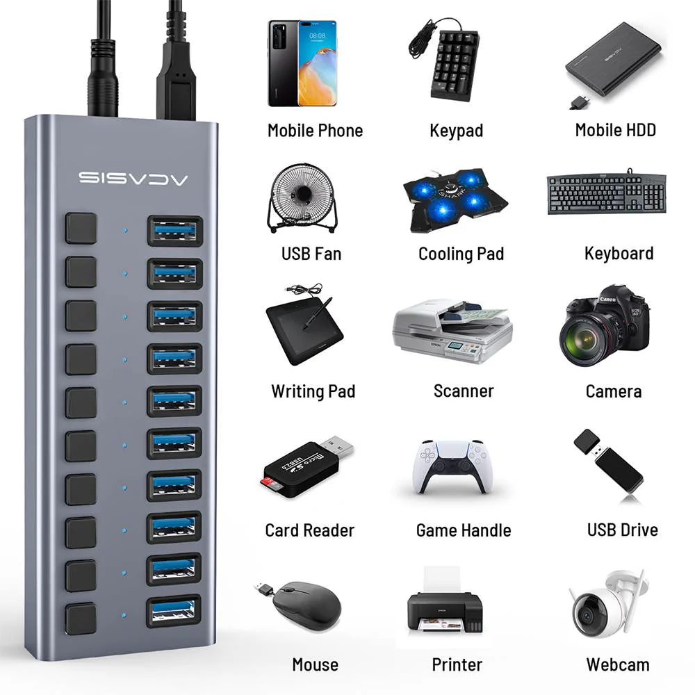 Acasis 10 Ports USB 3.1 Hub with Individual On/Off Switches Splitter - Image 9