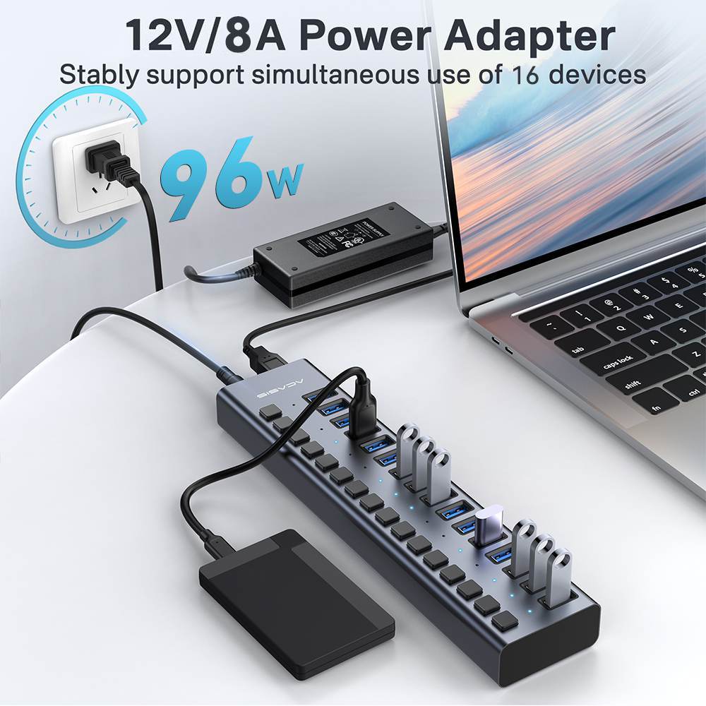 Acasis 16 Ports USB 3.2 Hub with Individual On/Off Switches Splitter - Image 3