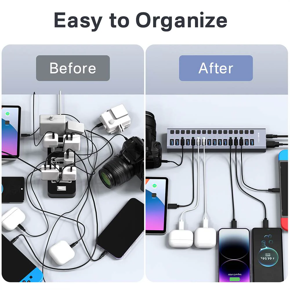Acasis 16 Ports USB 3.2 Hub with Individual On/Off Switches Splitter - Image 5