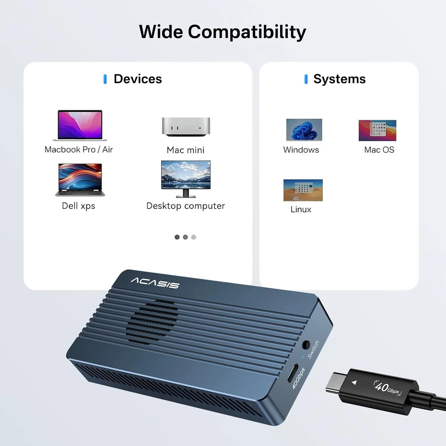 Acasis 40Gbps Tool-free M.2 NVMe SSD Enclosure Compatible with Thunderbolt 4/3 - Image 17