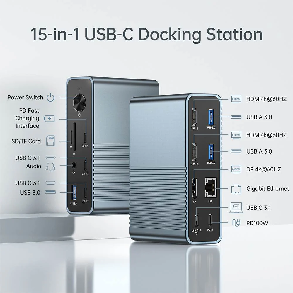Acasis 15-in-1 4K 60Hz USB C Desktop Docking Station for Laptop & PC - Image 3
